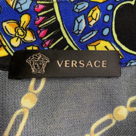 Size S Black Multi Color Floral Silk Pointed Collar Long Sleeve Shirt - Picture 6 of 6